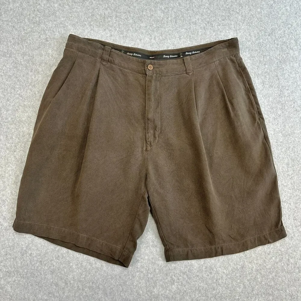 Tommy Bahama Shorts Mens 38 Brown Silk Pleated Relaxed 8